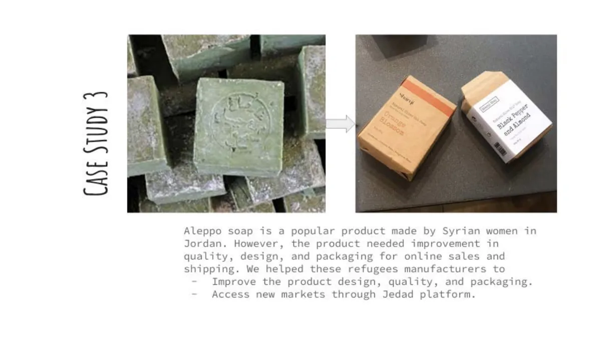 Before and after: traditional Aleppo soap bars redesigned with retail packaging for online sale and shipping